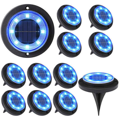 Flacchi Solar Ground Light blue pack 12 in the yard provides ambient illumination.