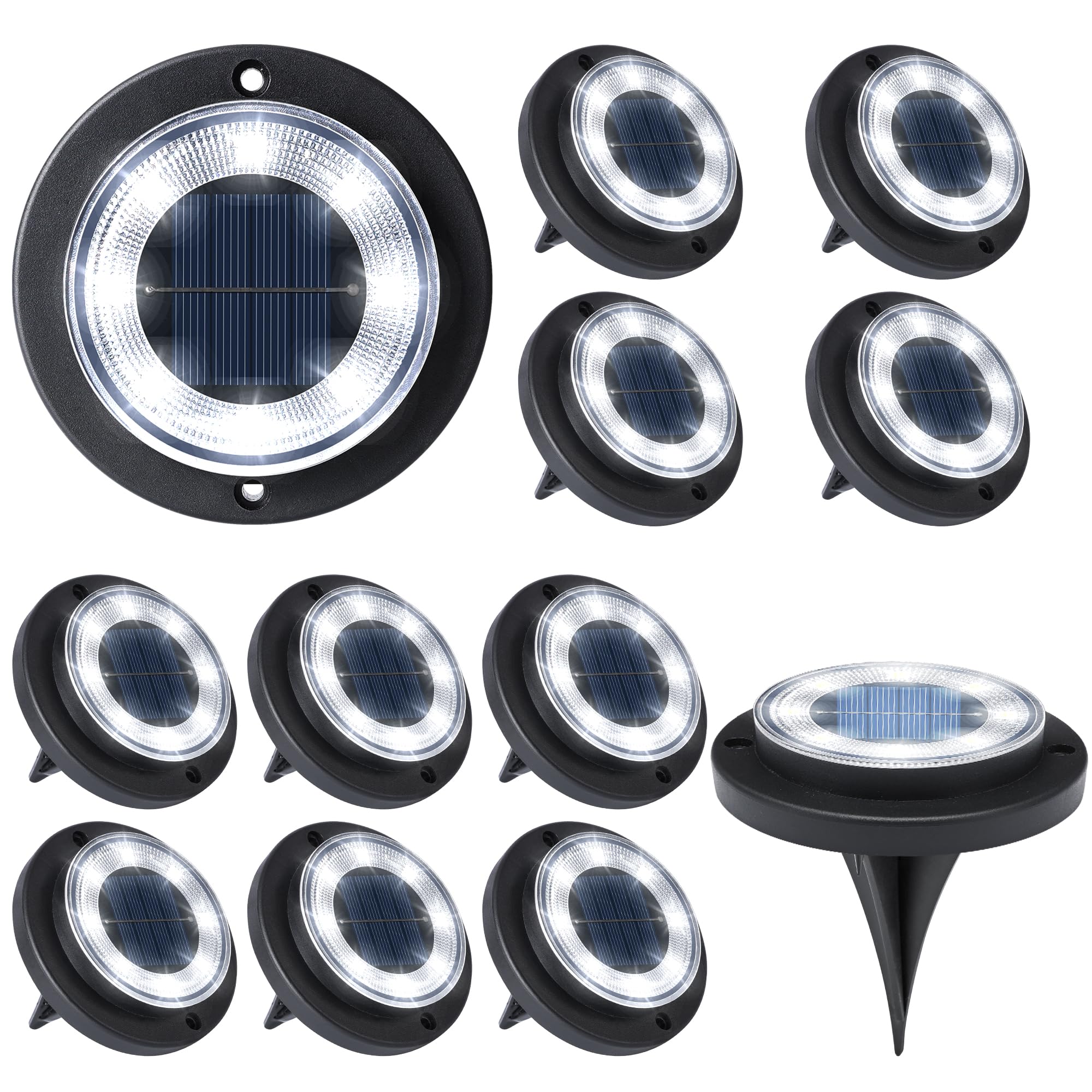 Flacchi solar ground light disk along a walkway showing cool white glow for safe paths