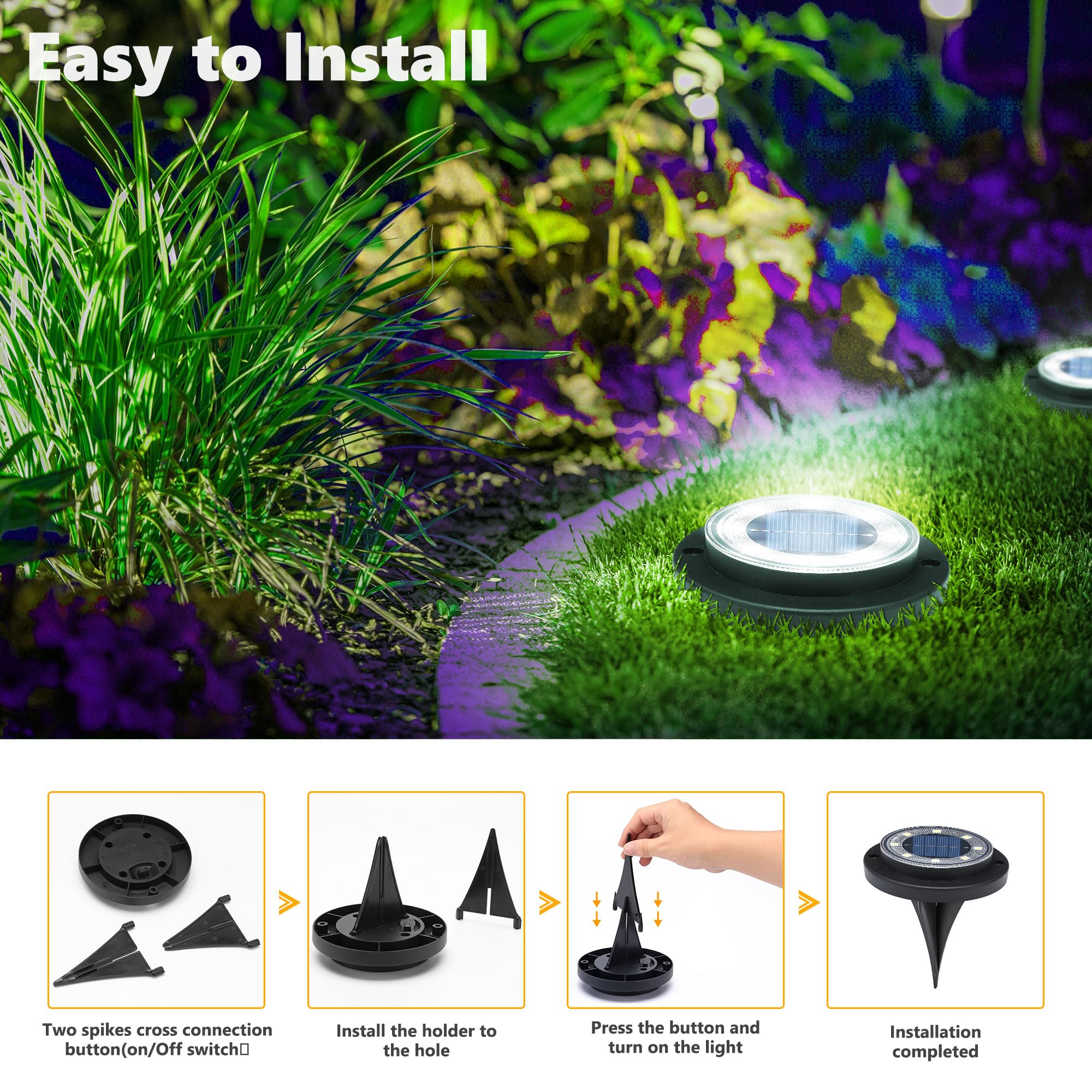 Flacchi solar ground lights provide weatherproof disk lighting for yard paths