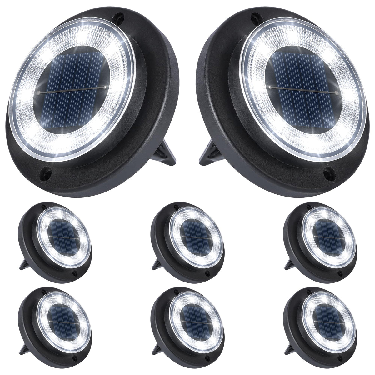 Flacchi solar ground lights 8-pack disk lights illuminate patio and path