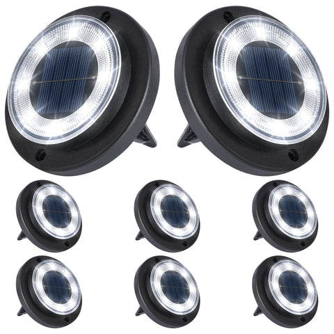 Flacchi solar ground lights 8-pack disk lights illuminate patio and path