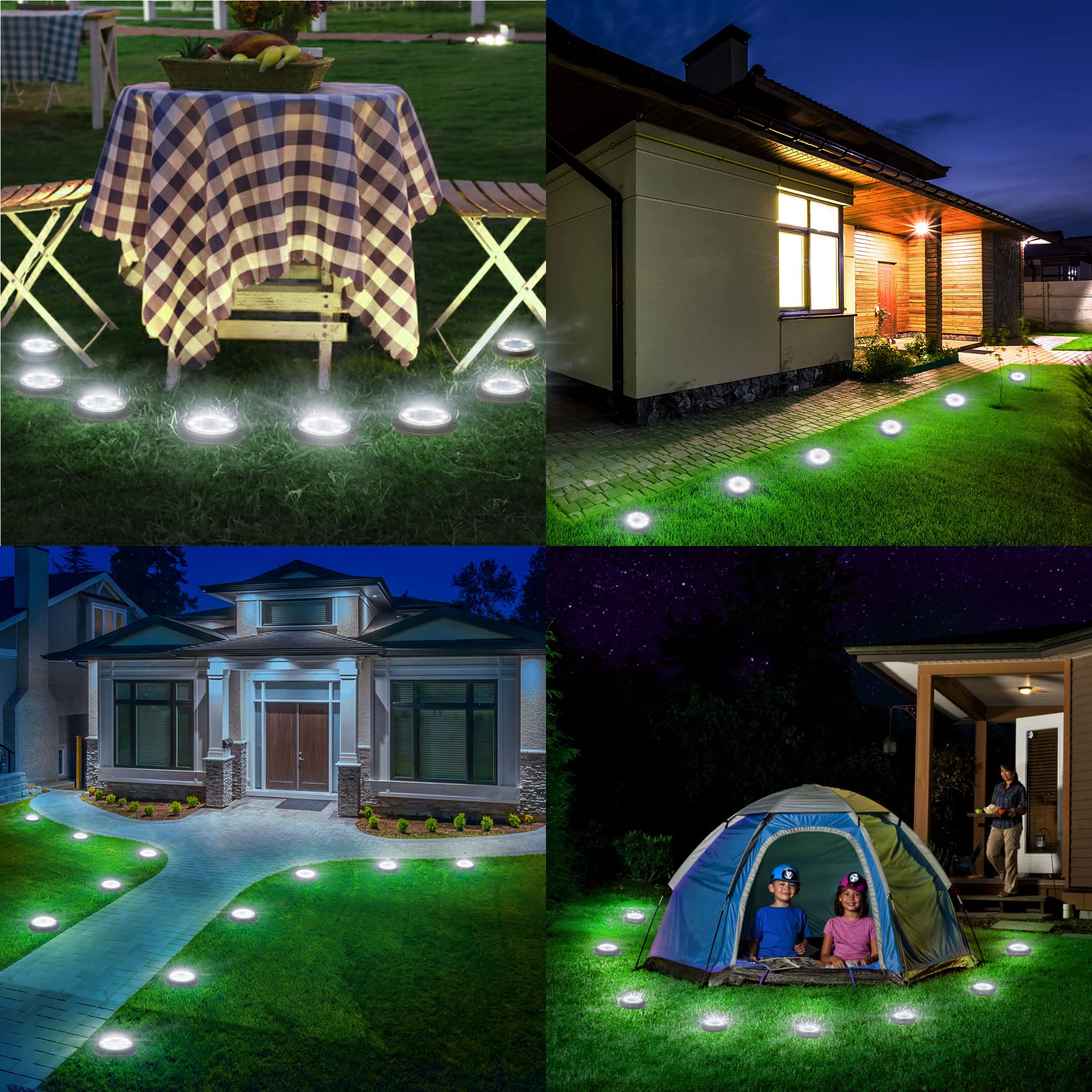 Flacchi solar ground lights charge by day and glow at night for outdoor ambiance