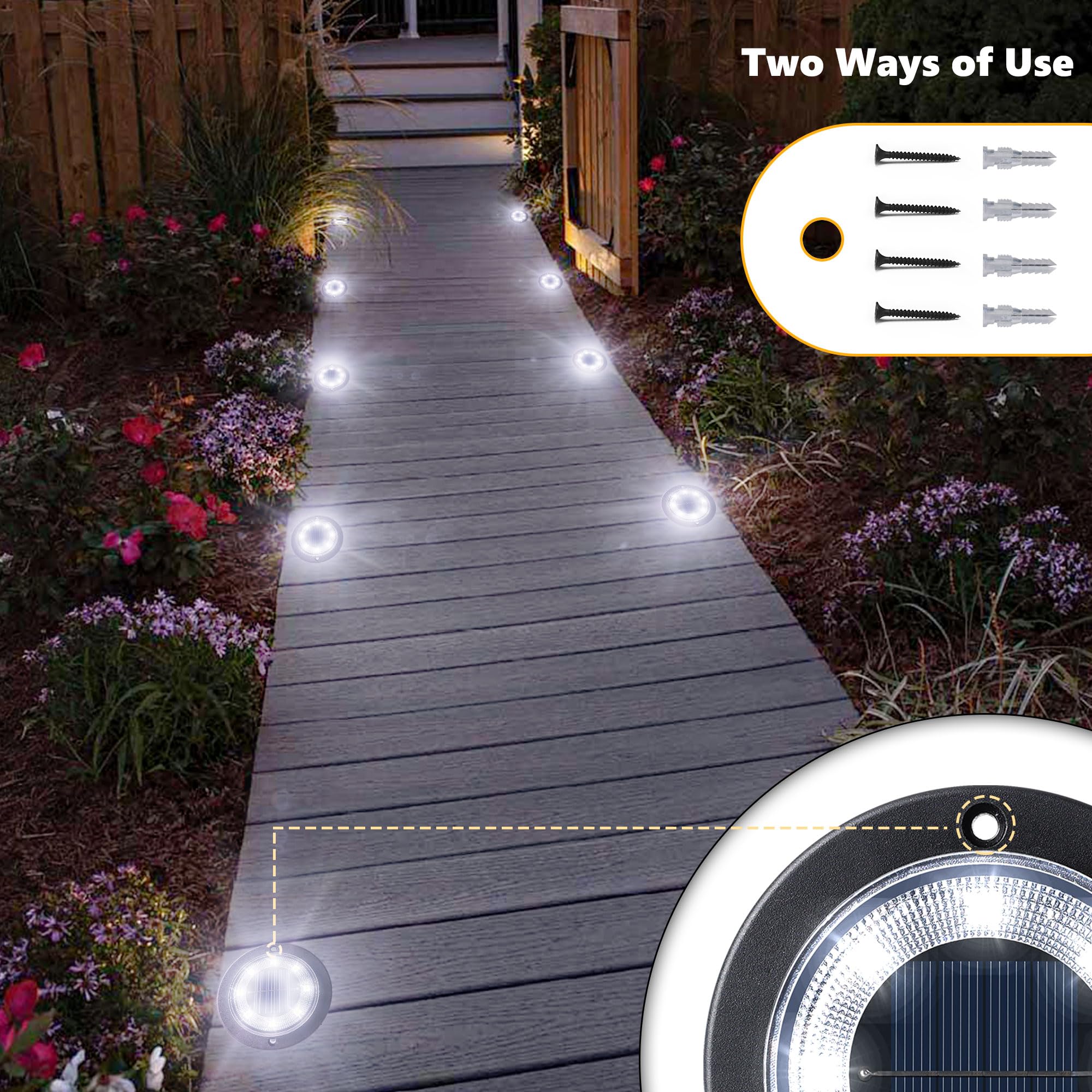 Flacchi solar ground lights install on steps or decks for safe nighttime navigation