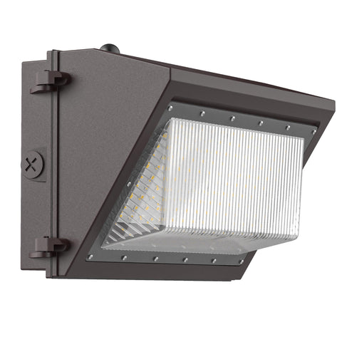 Flakeeper 120W wall pack light at dusk, ideal for perimeter security and energy savings.
