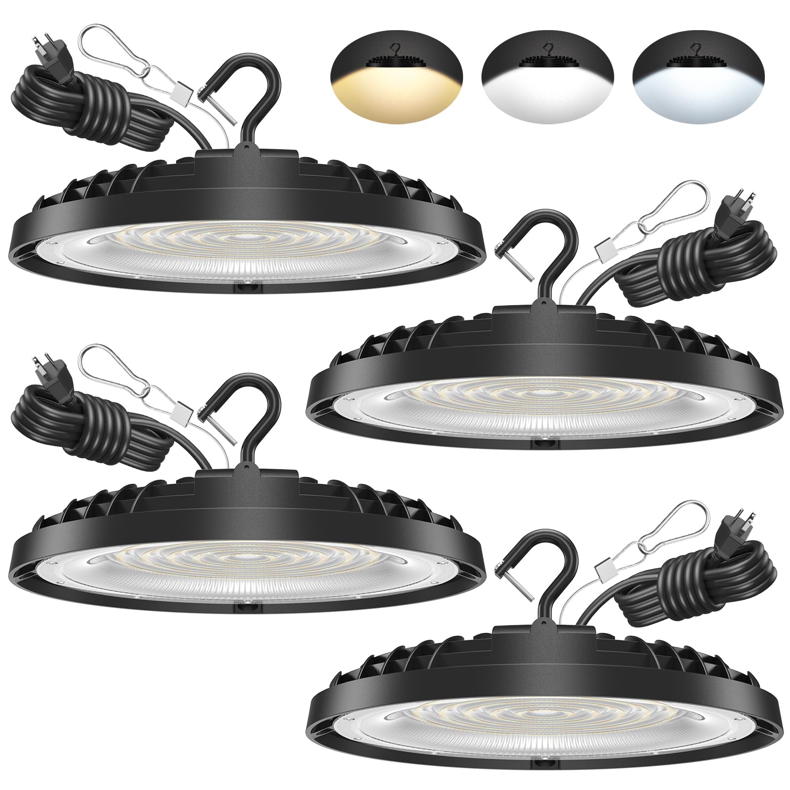 Flakeeper 4-pack UFO High Bay Light front view showing broad warehouse brightness