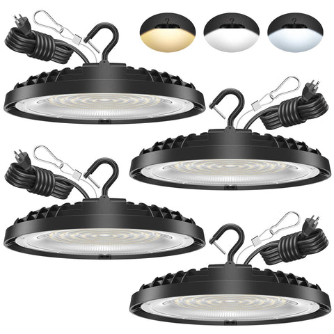 Flakeeper 4-pack UFO High Bay Light front view showing broad warehouse brightness