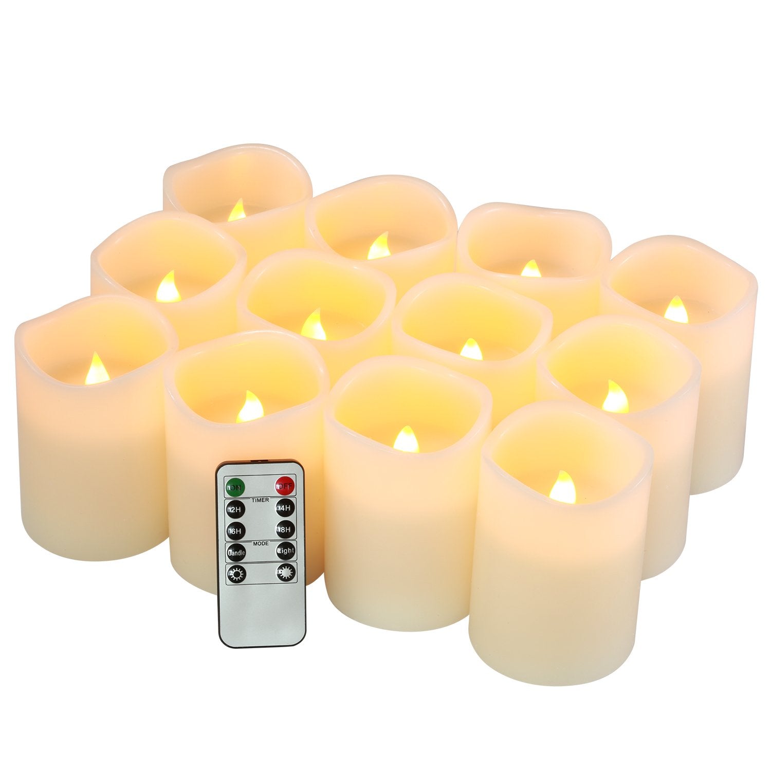 Flamecan flameless pillar candles set12 pillar for cozy ambience with realistic flicker.