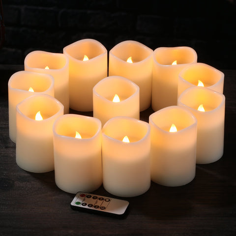 Flamecan remote-controlled candles set12 with 10-key remote for easy scheduling.