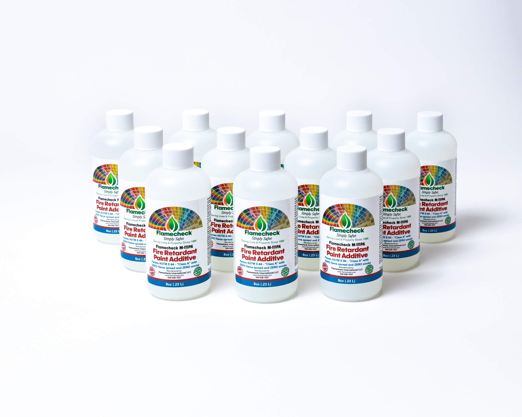 Close-up of Flamecheck M-111PA label and ingredients