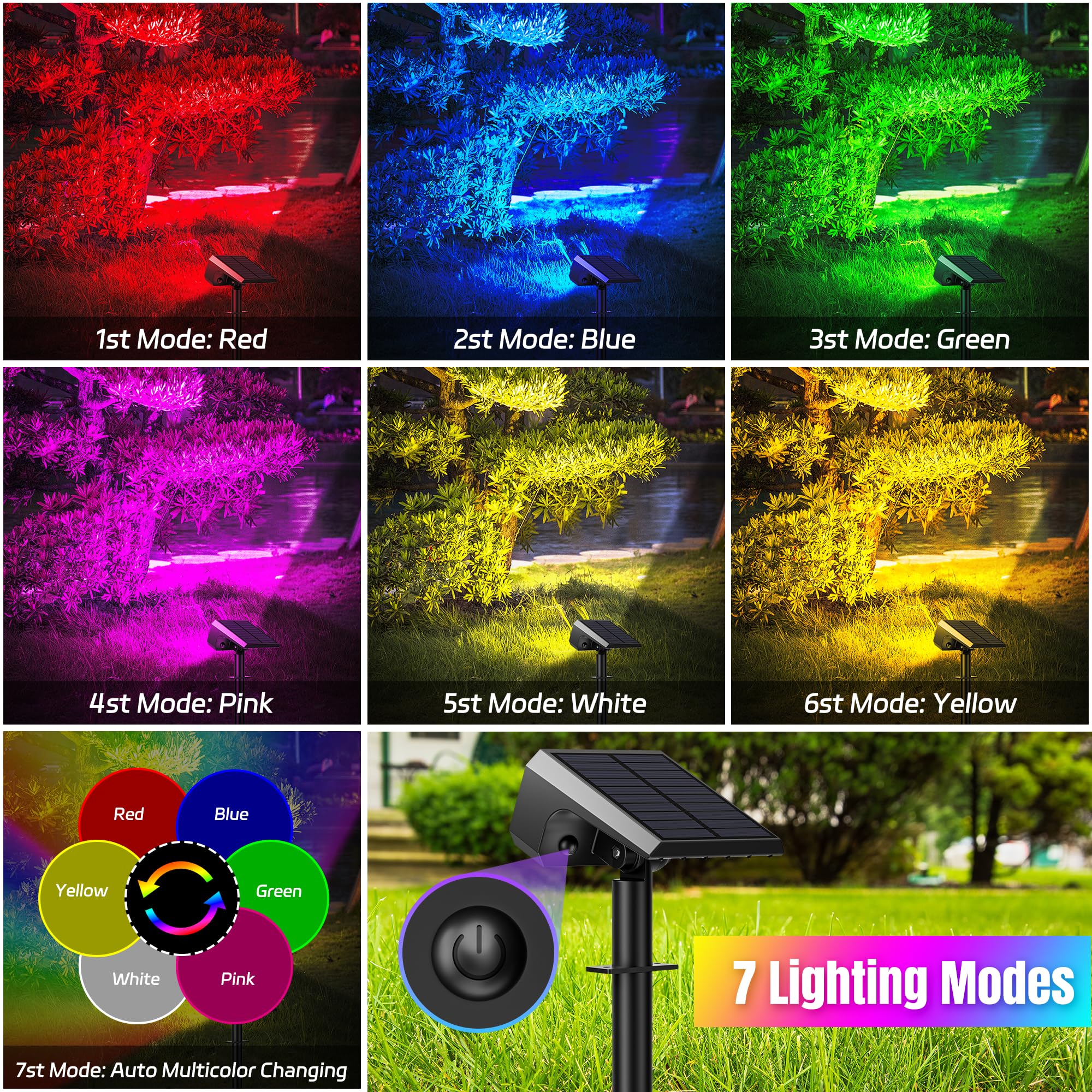 Flaow solar spotlights wall-mount option for versatile wall or tree lighting.
