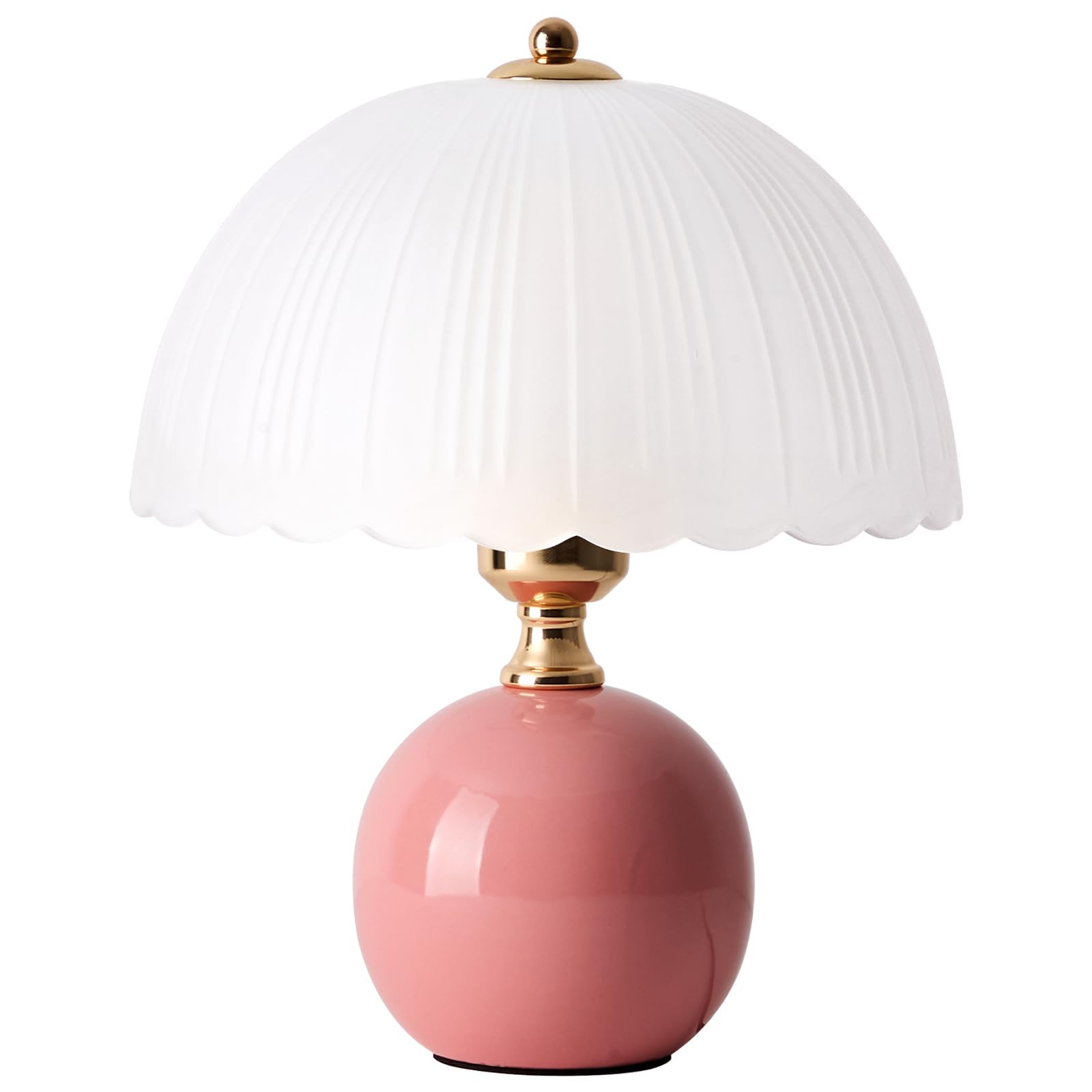 Flashine Ceramic Table Lamp pink glass shade closeup for warm bedroom glow