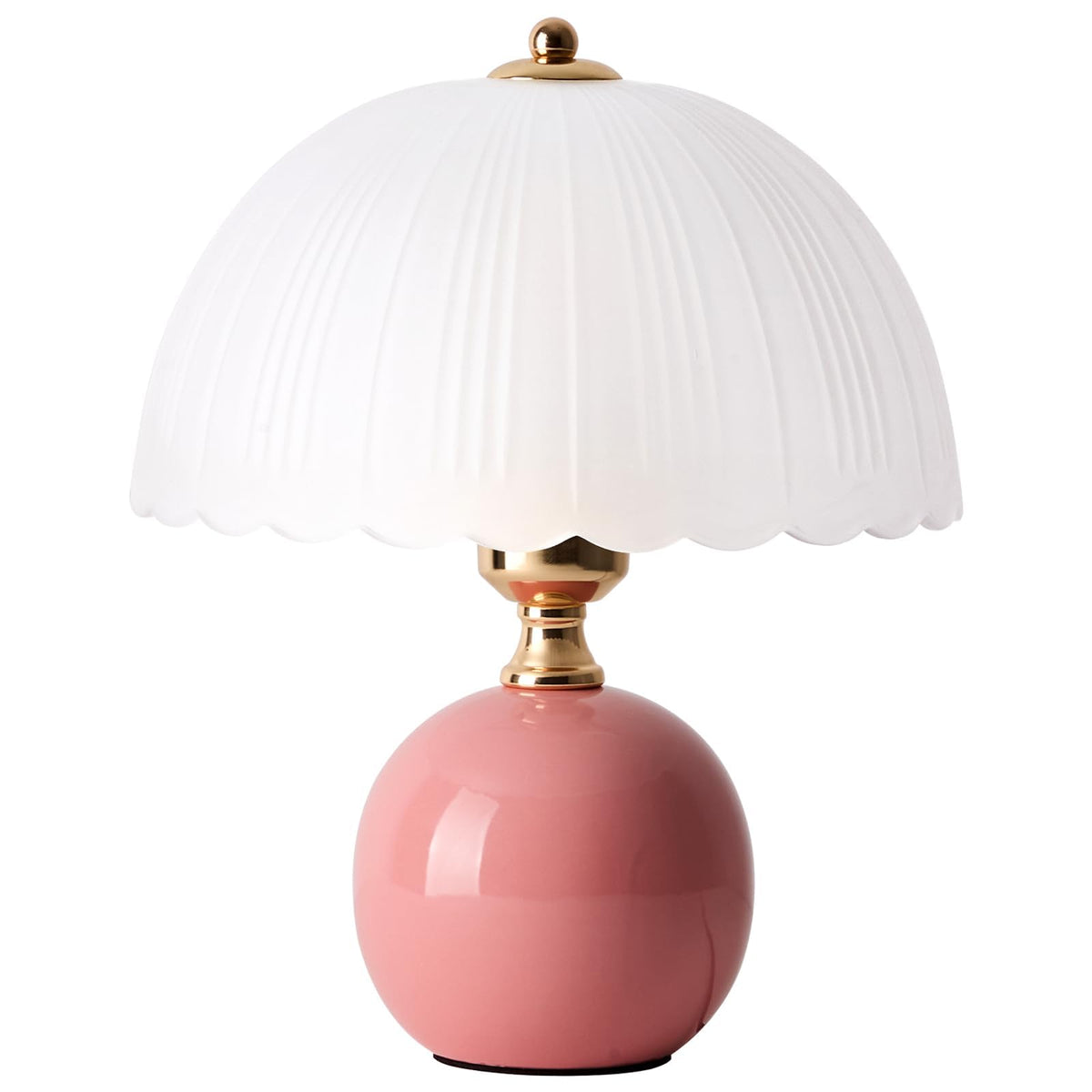 Flashine Ceramic Table Lamp pink glass shade closeup for warm bedroom glow