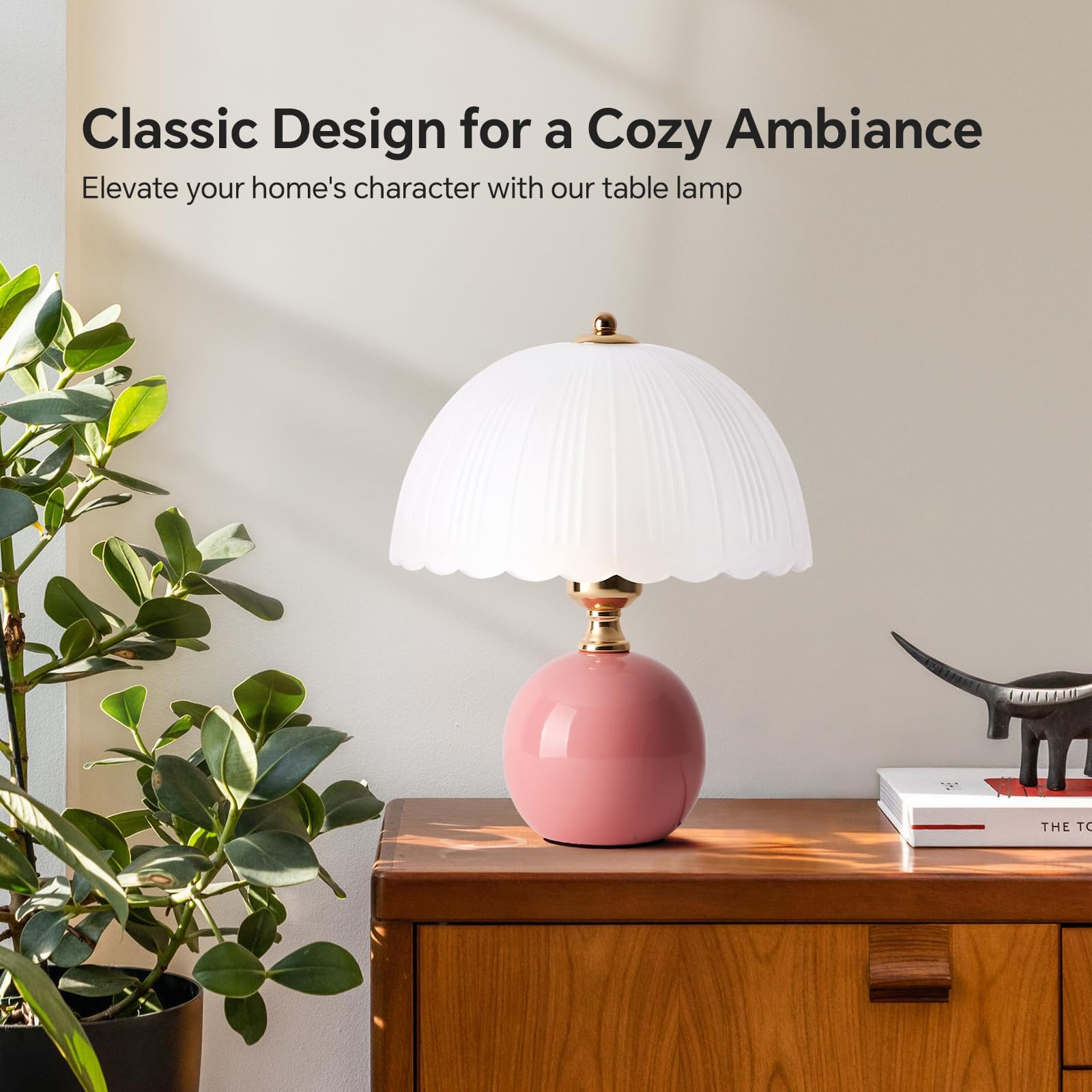 Flashine Glass shade mushroom detail adds vintage charm to nightstand