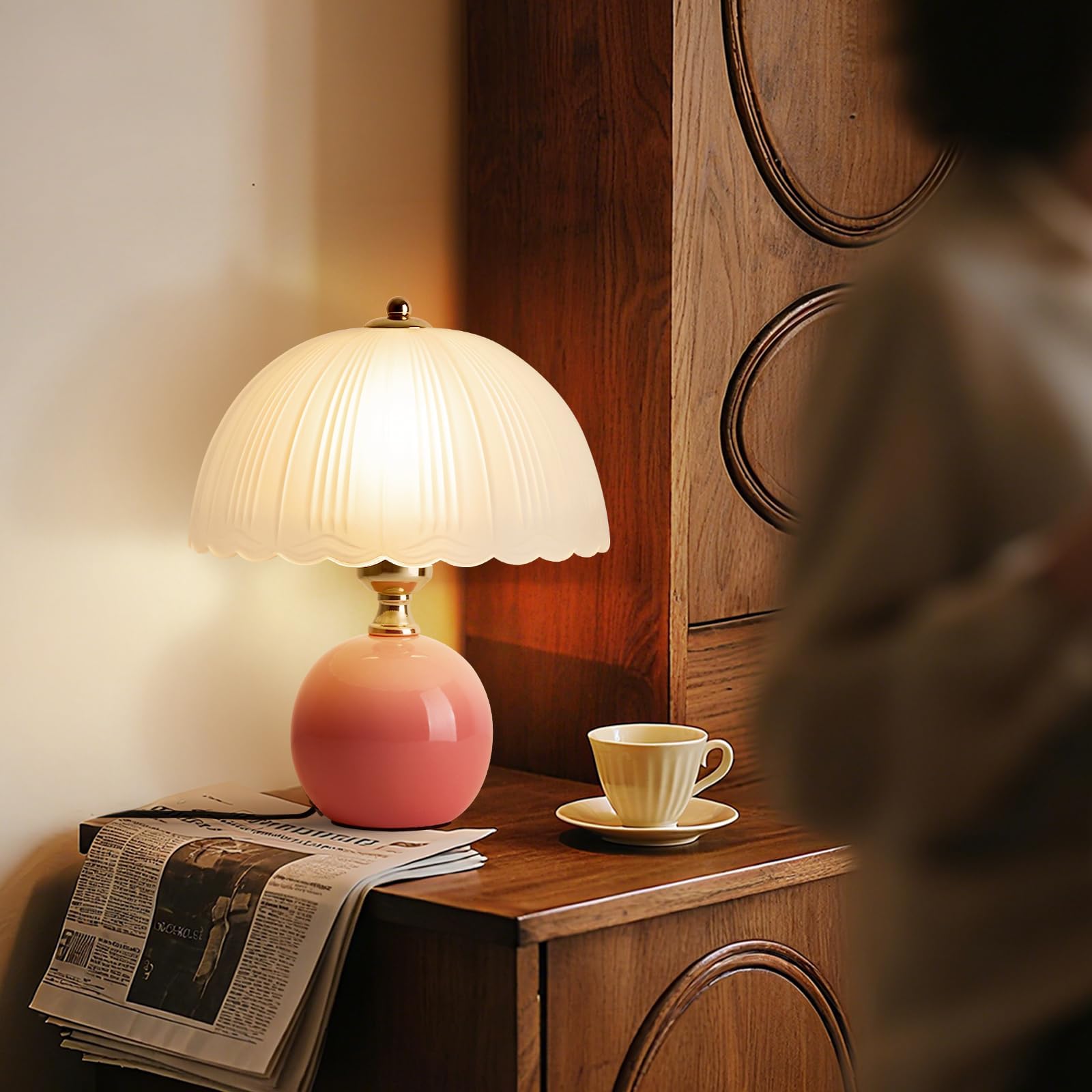Flashine Nightstand lamp pink retro design for cozy bedroom lighting