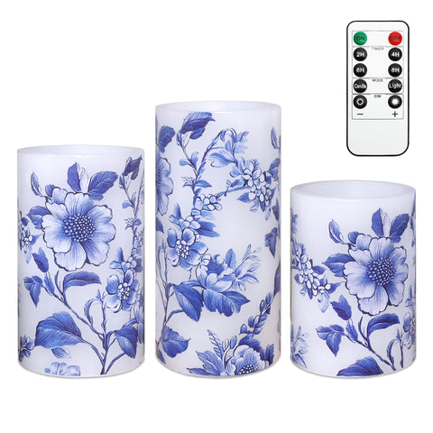 FLAVCHARM blue and white chinoiserie candle for elegant tabletop centerpiece