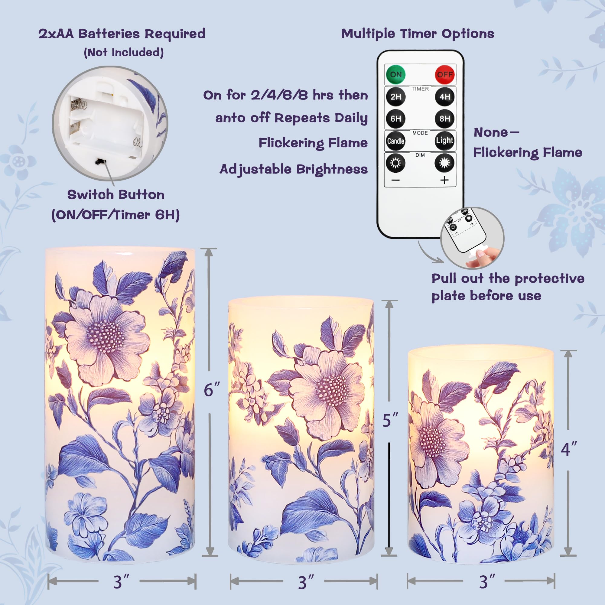 FLAVCHARM blue-white chinoiserie candle adds depth to mantels and stairs