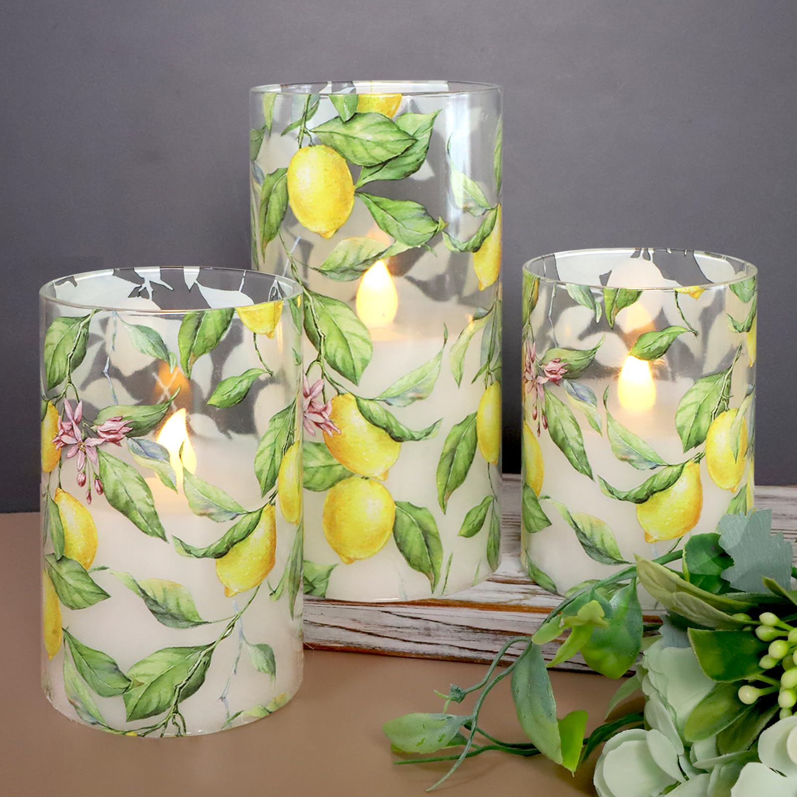 FLAVCHARM lemon glass flameless candle with remote control for cozy dinners