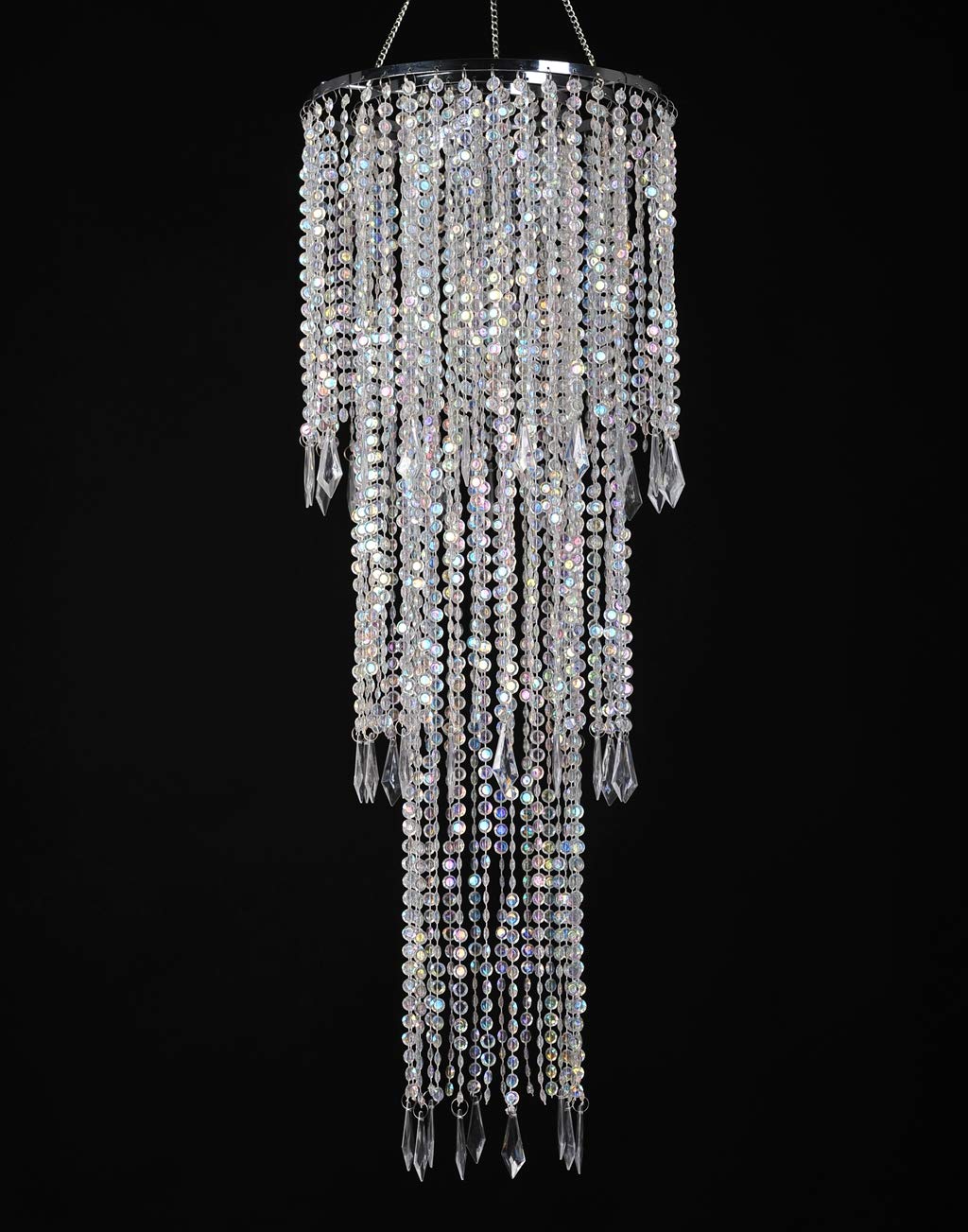 FlavorThings Sparkling iridescent beads chandelier close-up highlighting 3-tier design for weddings