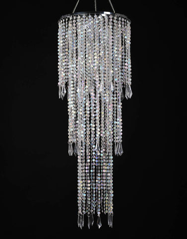 FlavorThings Sparkling iridescent beads chandelier close-up highlighting 3-tier design for weddings