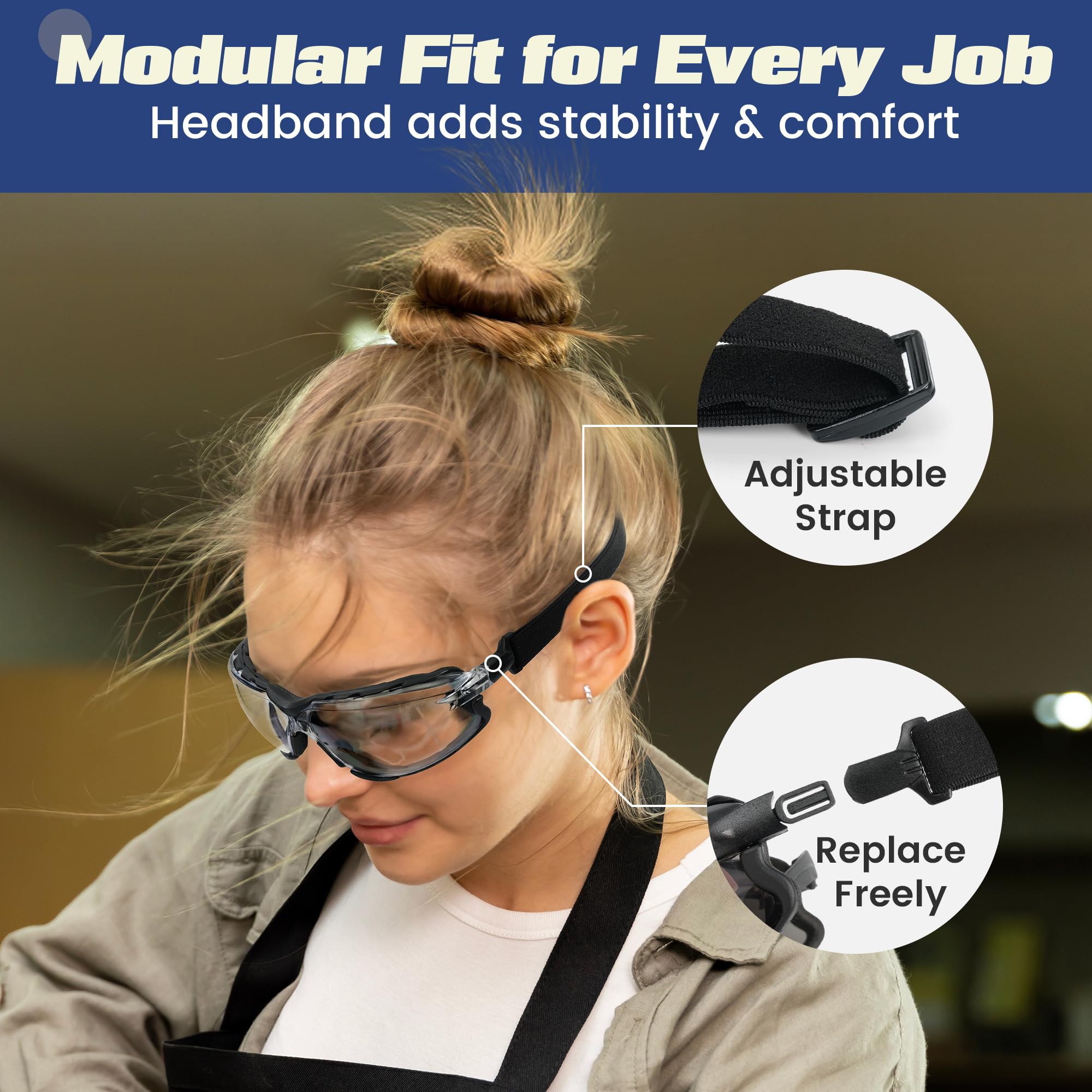 Flaya safety glasses with foam gasket seal dust and debris in labs and workshops.