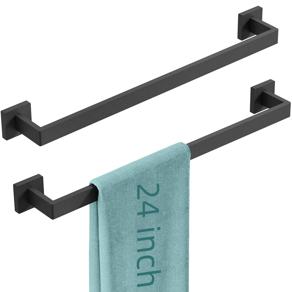 FLE 24-inch matte black bathroom towel bar on wall for quick towel drying