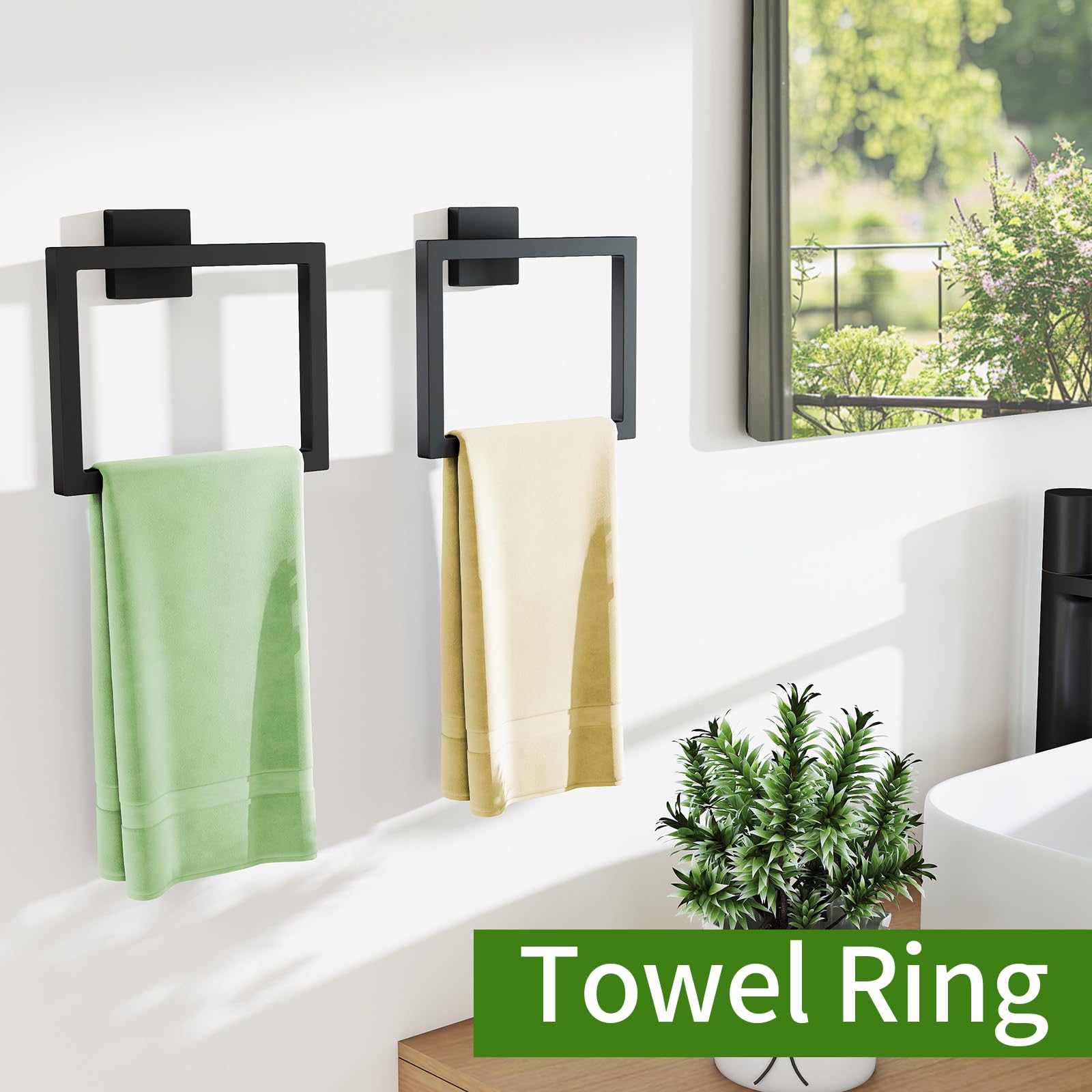 FLE concealed-mount square towel ring provides floating silhouette