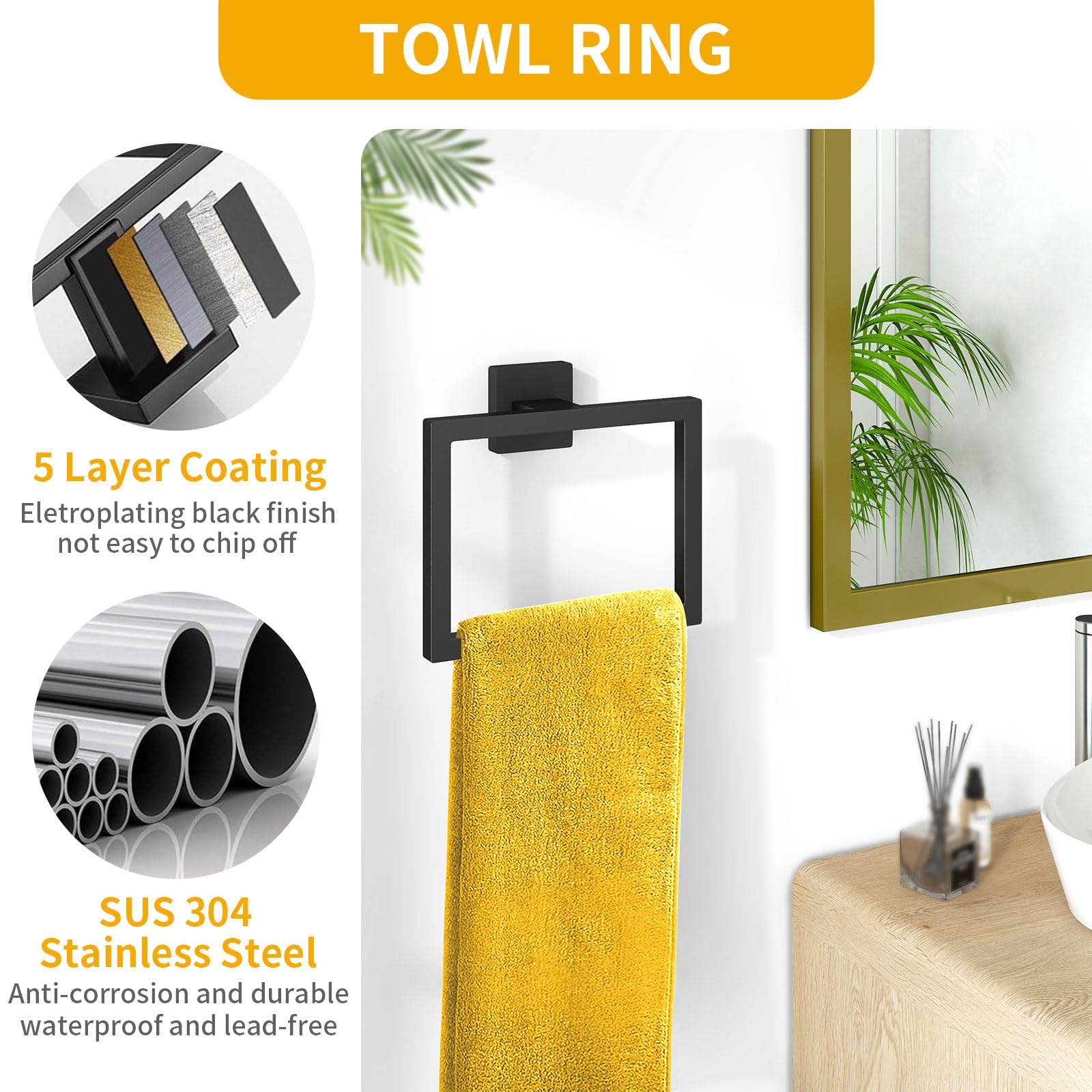 FLE hand towel holder square design in matte black saves space