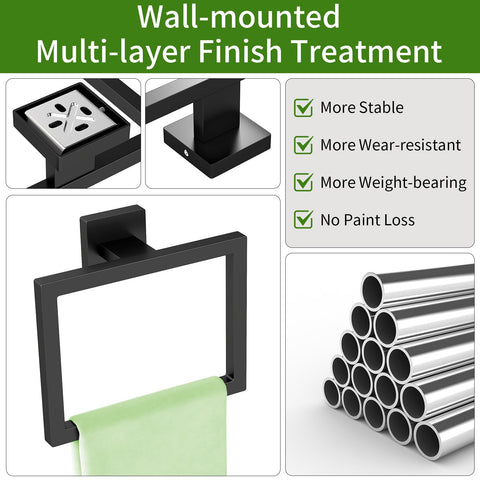 FLE matte black square towel ring close-up with concealed mount