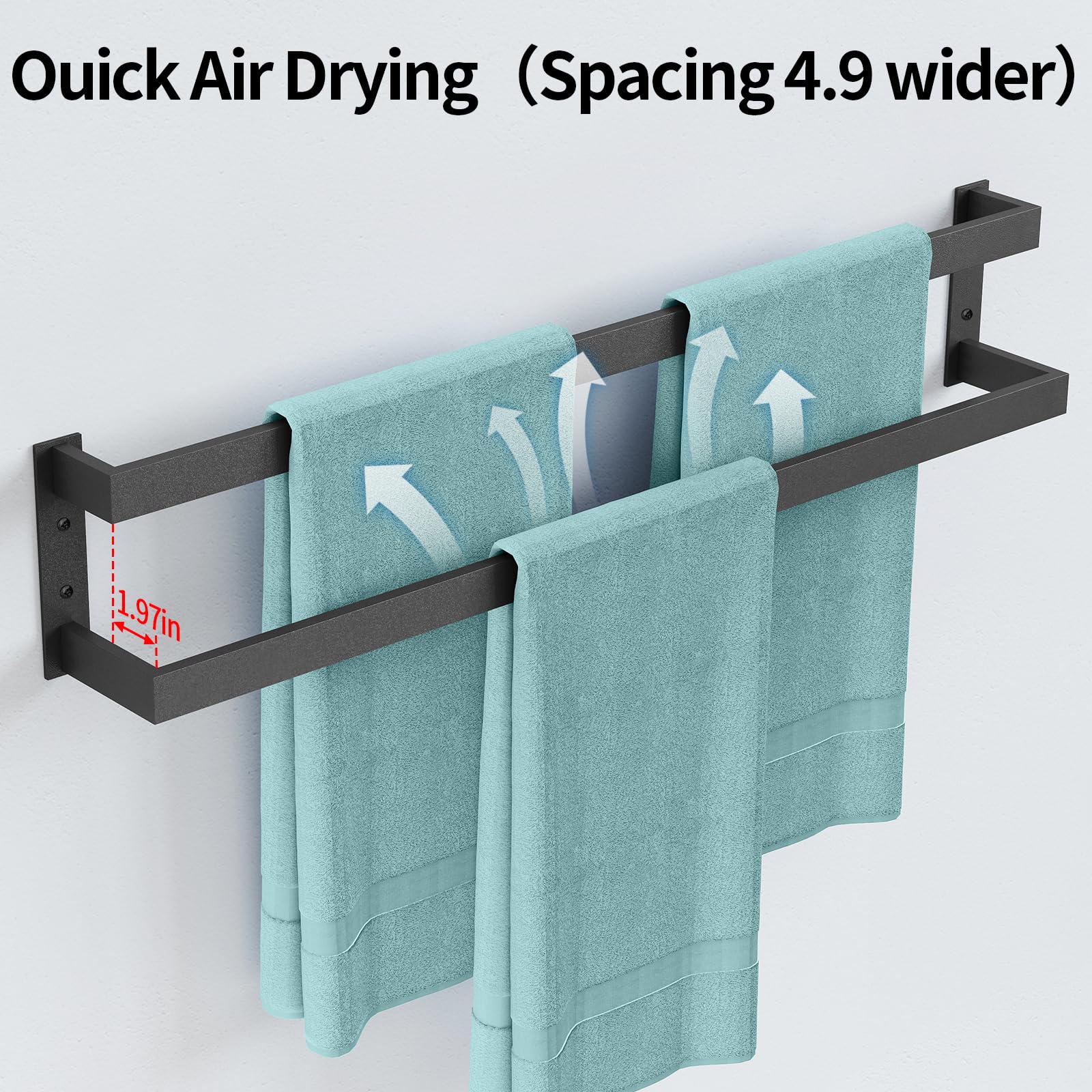 FLE matte black towel bar close-up shows smooth, durable coating