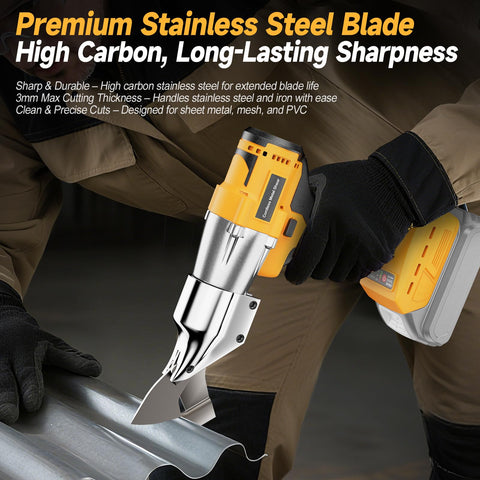 Fledukten cordless metal shears with IP54 protection and safety lock for rugged use.
