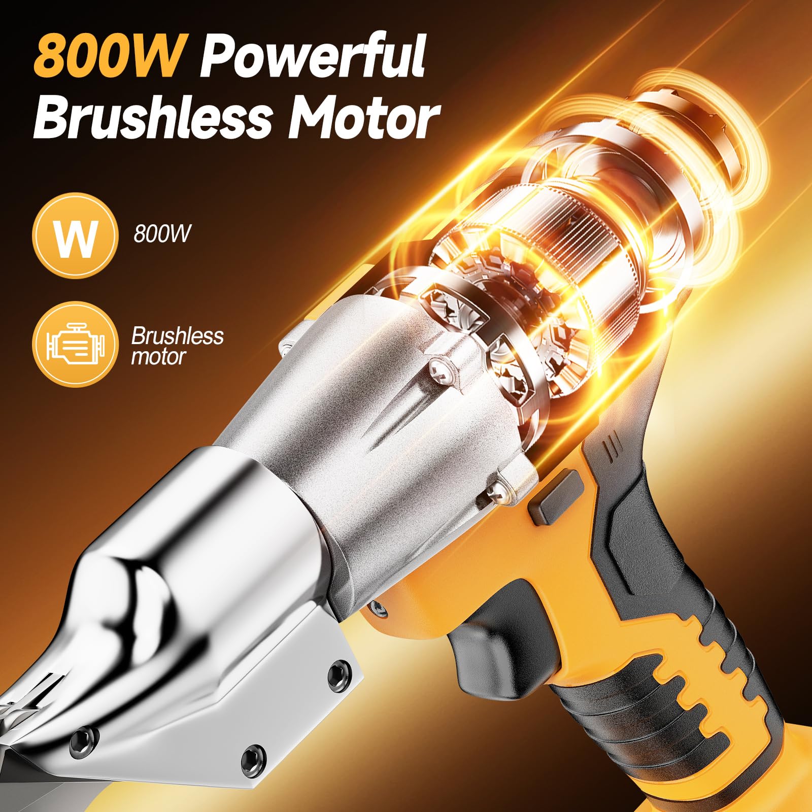 Fledukten cordless metal shears showing LED work light for visibility in dim spaces.
