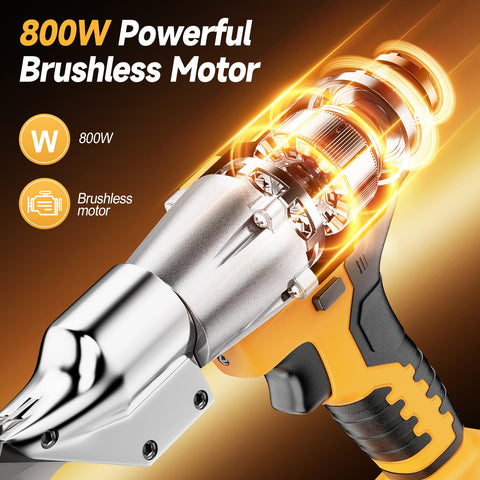 Fledukten cordless metal shears showing LED work light for visibility in dim spaces.