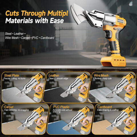 Fledukten cordless metal shears performing multi-material cutting on metals and plastics.