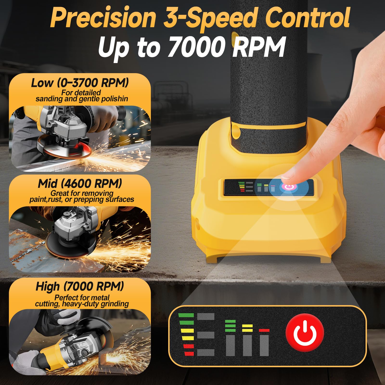 Ergonomic grip and side handle on Fledukten grinder for comfortable control.