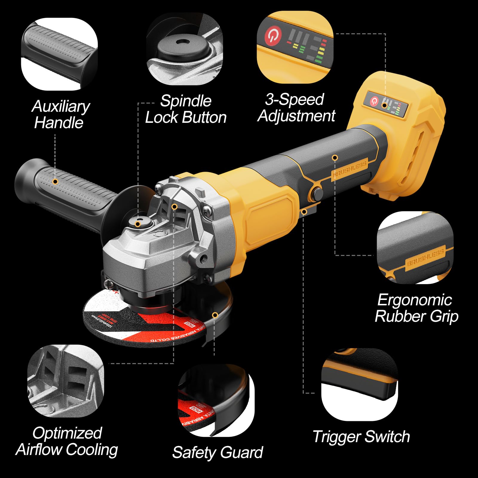 Lock-on switch and lightweight balance promote safer one-handed operation.