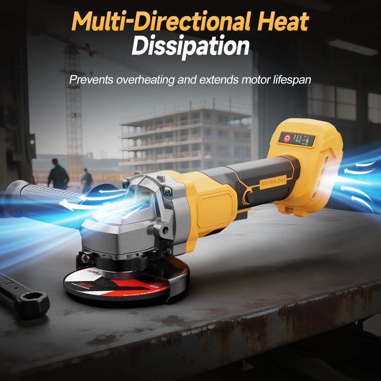 Metal-cutting action with Fledukten cordless grinder demonstrates fast material removal.