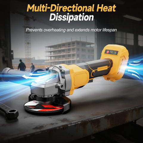 Metal-cutting action with Fledukten cordless grinder demonstrates fast material removal.