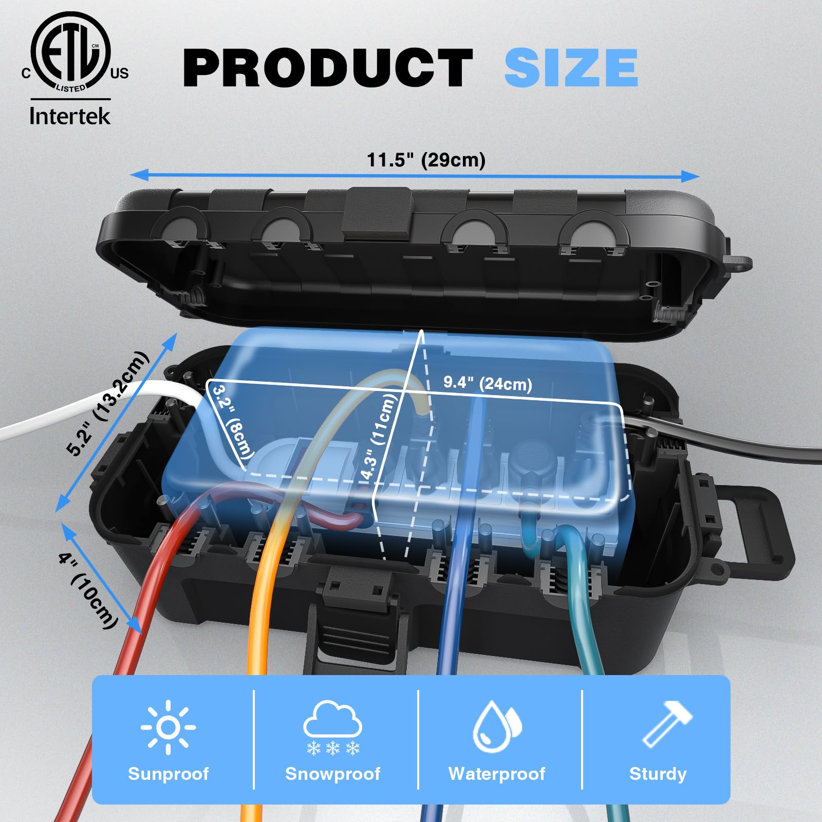 Flemoon outdoor box open cover demonstrating quick access to cords while staying dry.