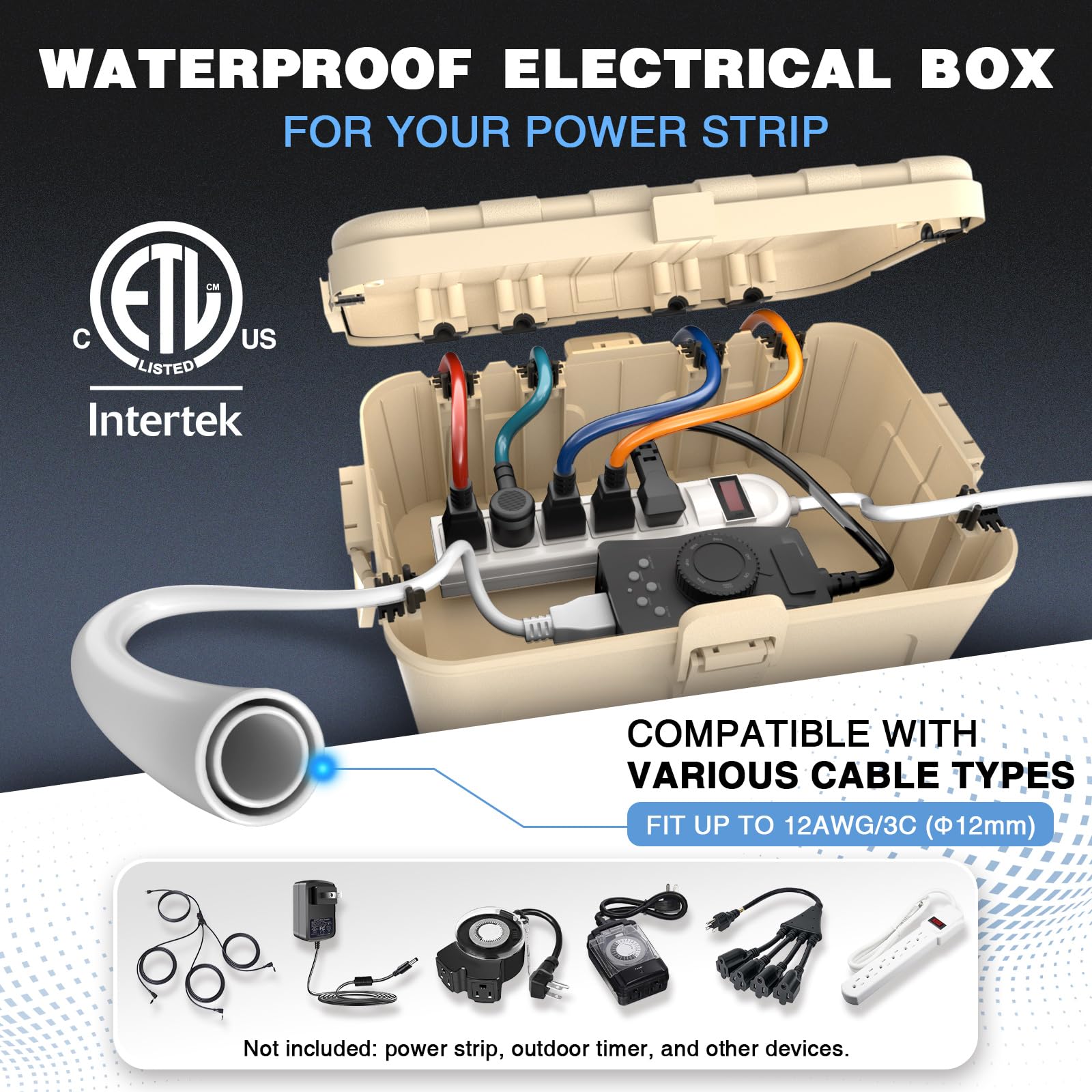 Flemoon waterproof extension cord cover with top lid keeps plugs dry outdoors.