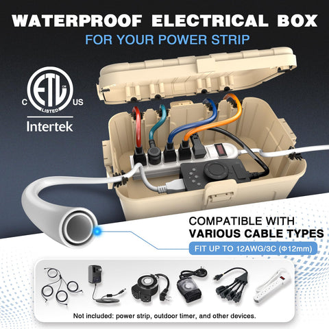Flemoon waterproof extension cord cover with top lid keeps plugs dry outdoors.