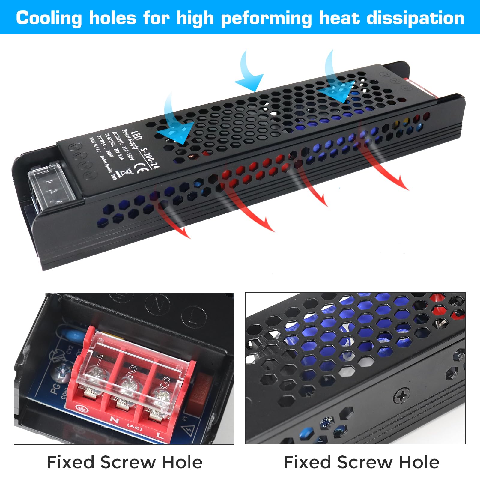 FLETERGIB 24V power supply back panel with input and output terminals.