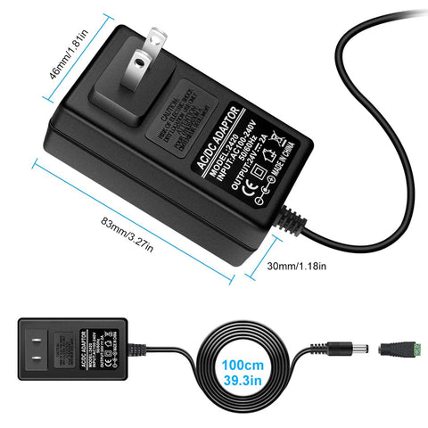 FLETERGIB 24V power supply output labels, clear polarity and wattage information.