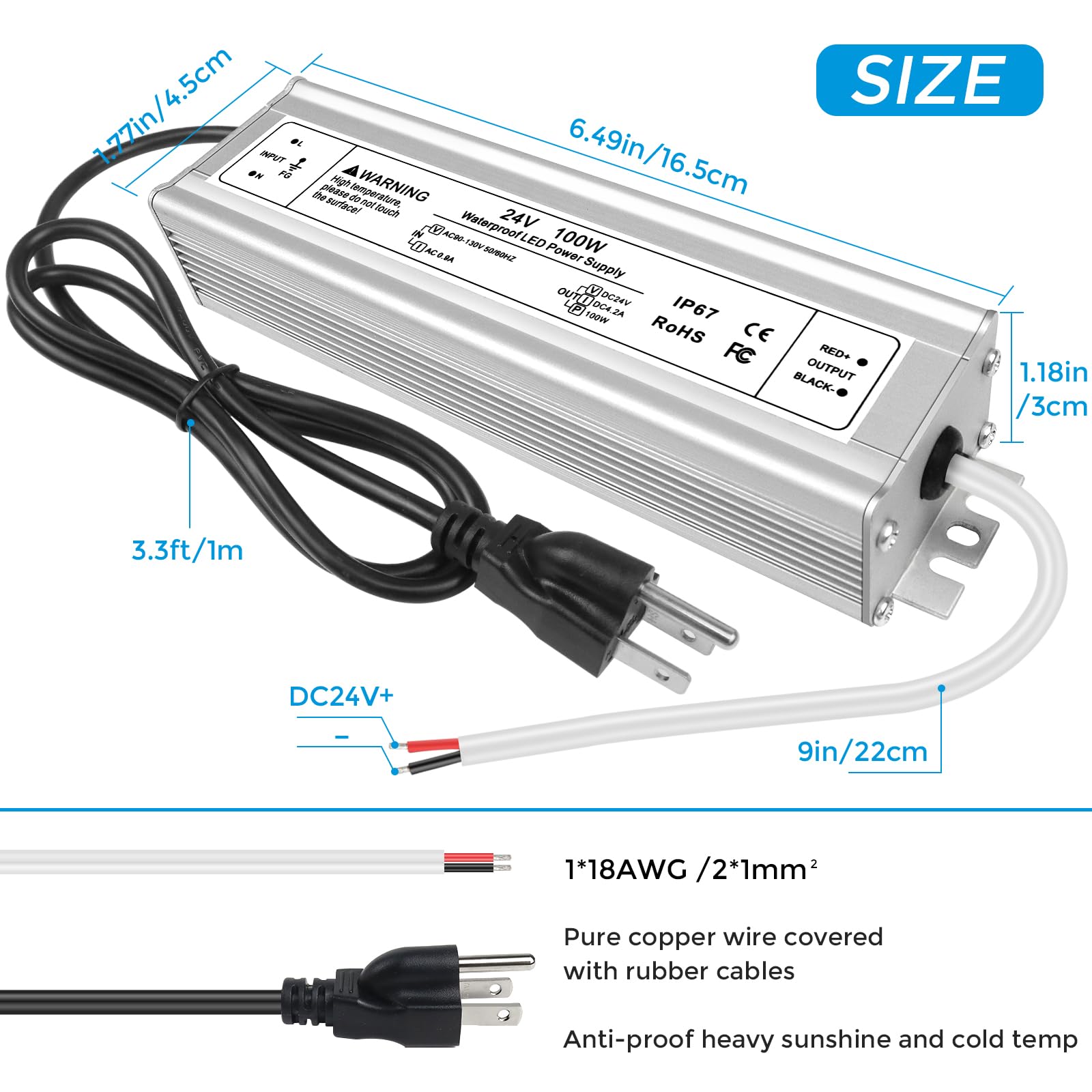 FLETERGIB AC to DC converter from 110V to 24V for stable lighting.
