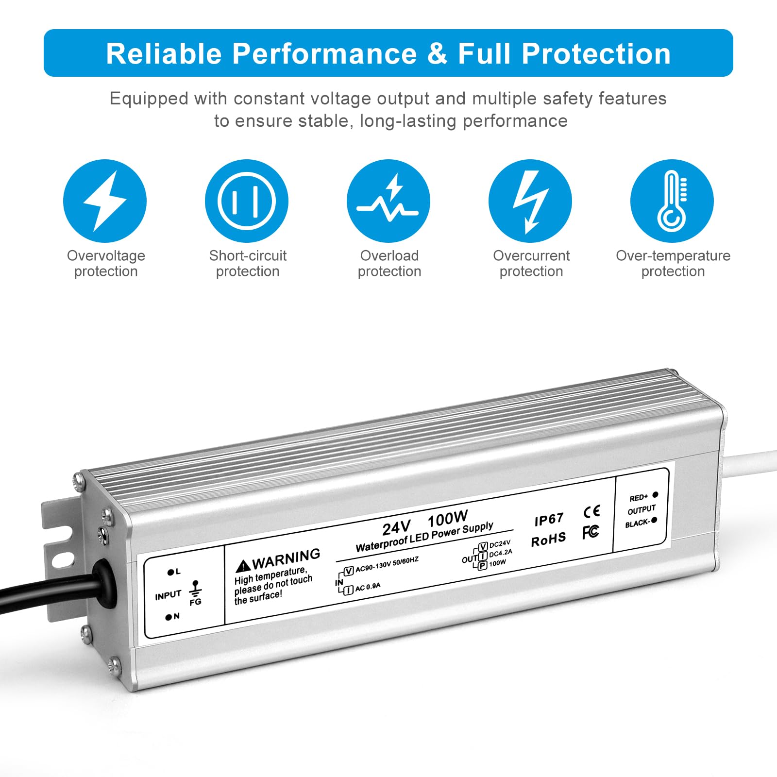 FLETERGIB IP67 waterproof LED driver with aluminum housing for rugged outdoor use.