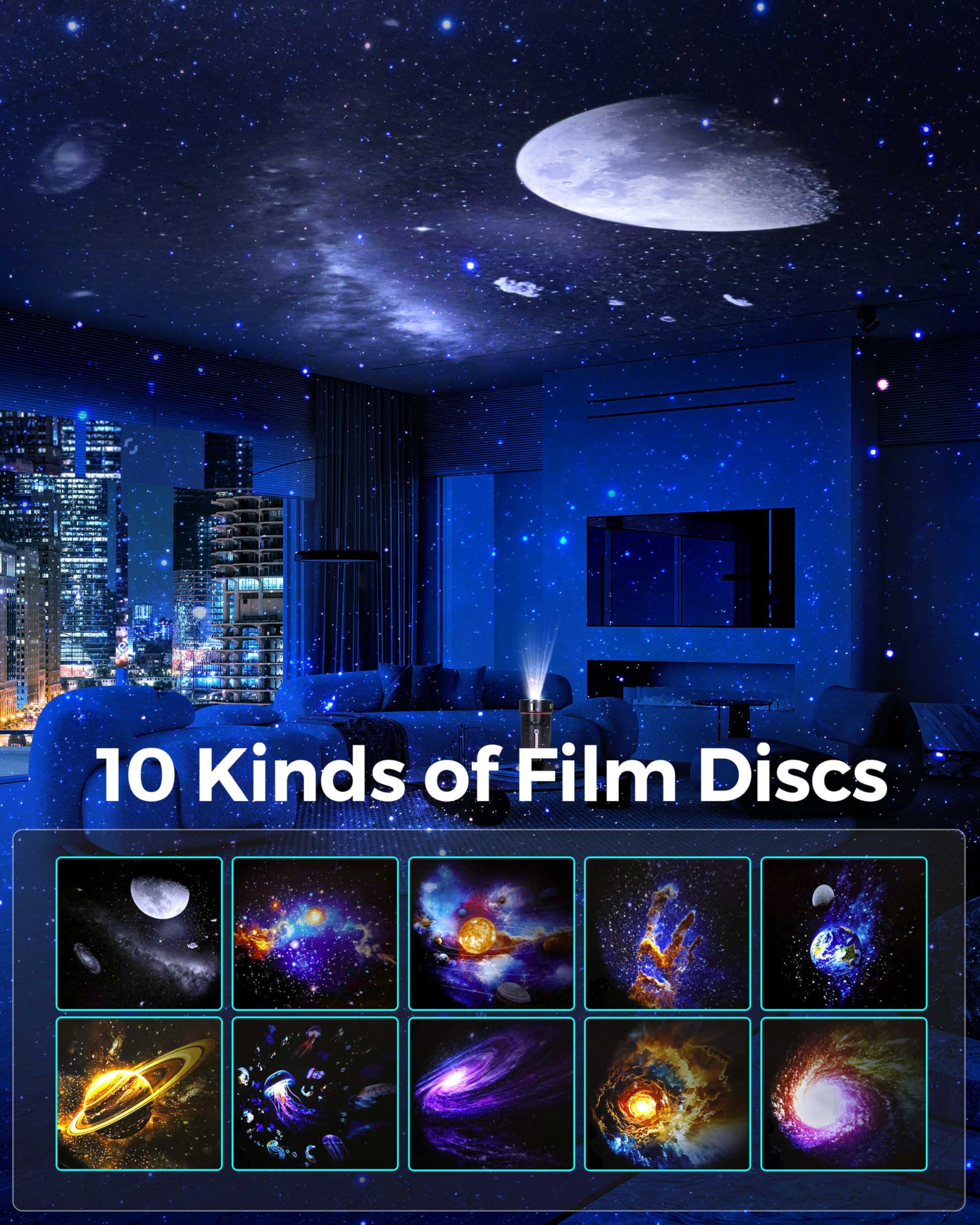 FLEWKEN Galaxy Projector built-in speaker delivers immersive white noise for relaxation.