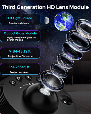 FLEWKEN Galaxy Projector projection-area shows expansive sky up to 225 sq ft.