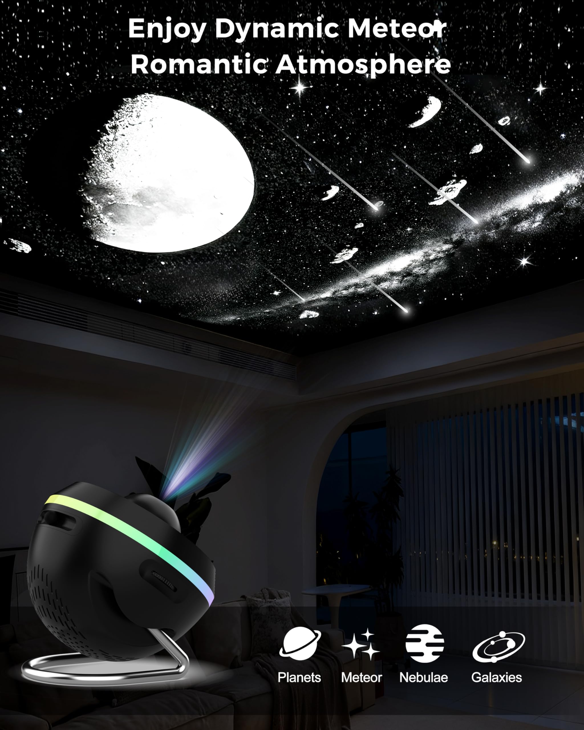 FLEWKEN Galaxy Projector RGB strip offers colorful ambiance options.
