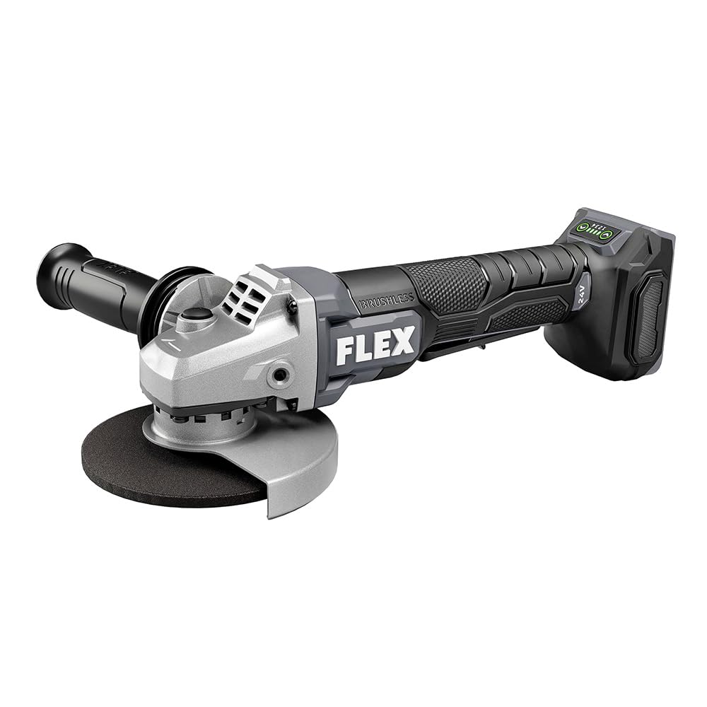 FLEX 24V angle grinder guard adjustment enables quick setup.