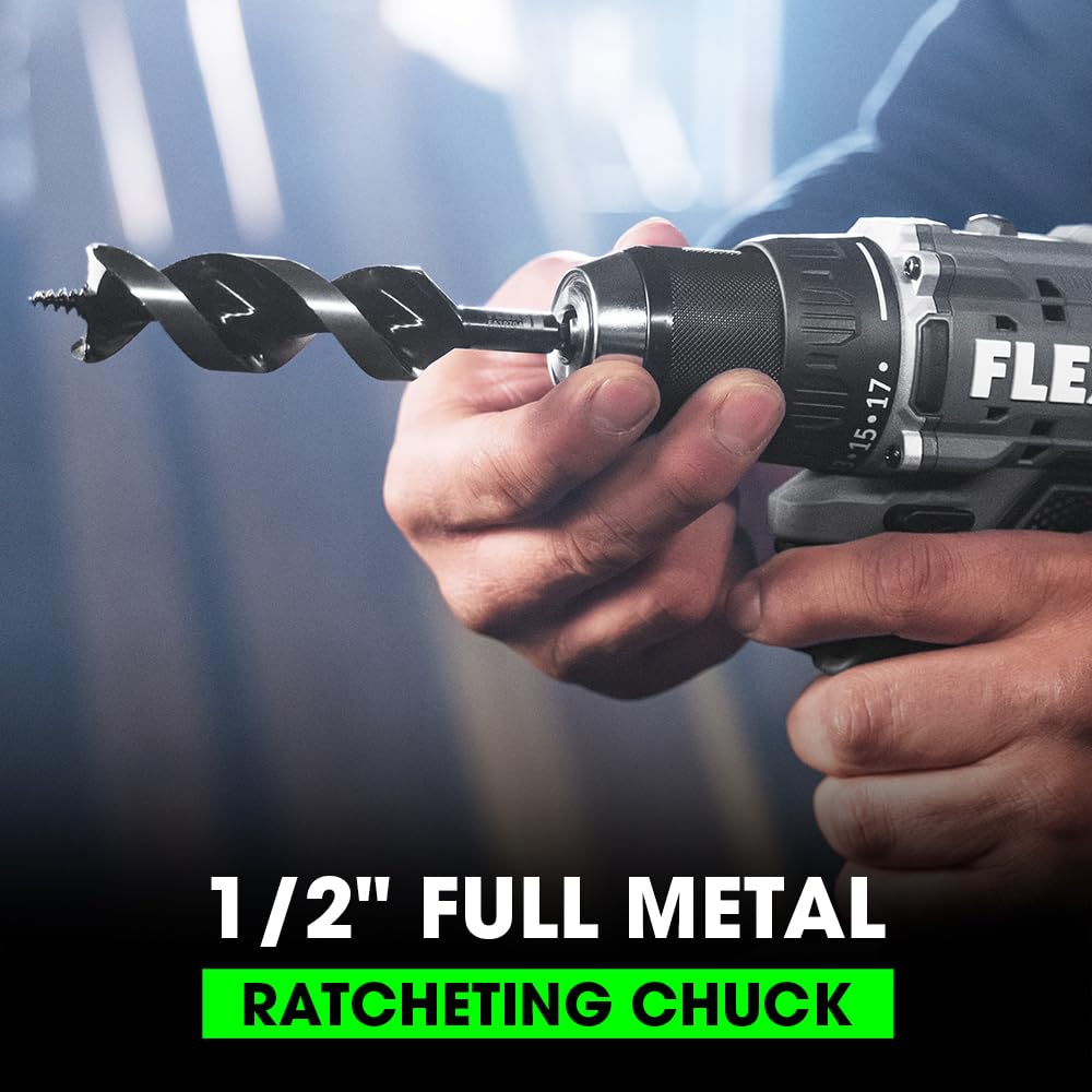 FLEX 24V drill chuck closeup shows robust 1/2-inch chuck.
