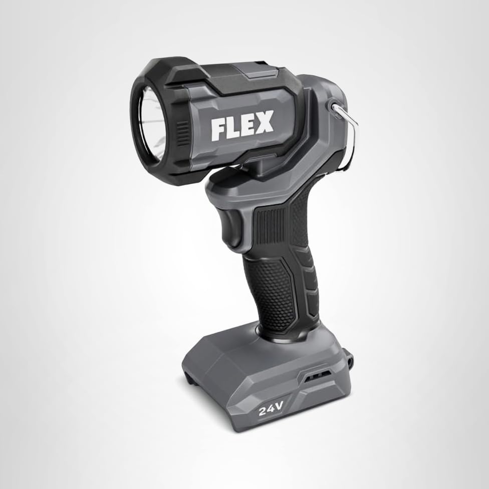 FLEX 24V work light shines in tight spaces for detail work.